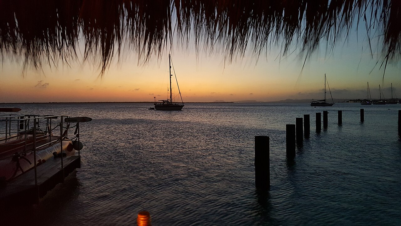 Sunset over the beach and sea near Kralendijk, Bonaire
