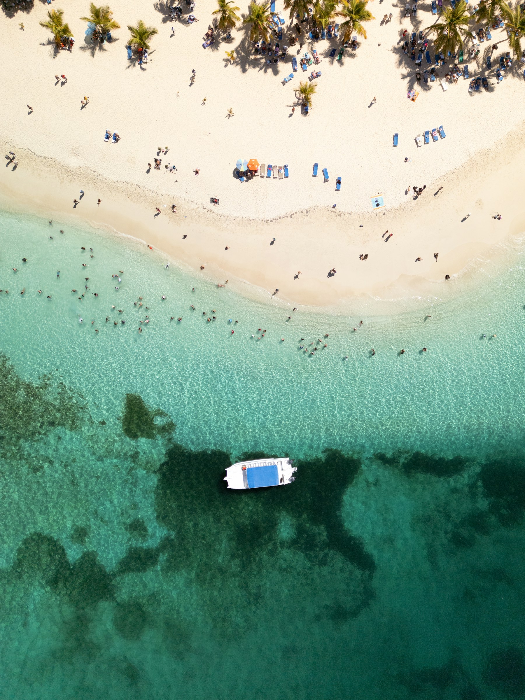 Aerial beach and turquoise sea at Cayo Levantado in the Dominican Republic