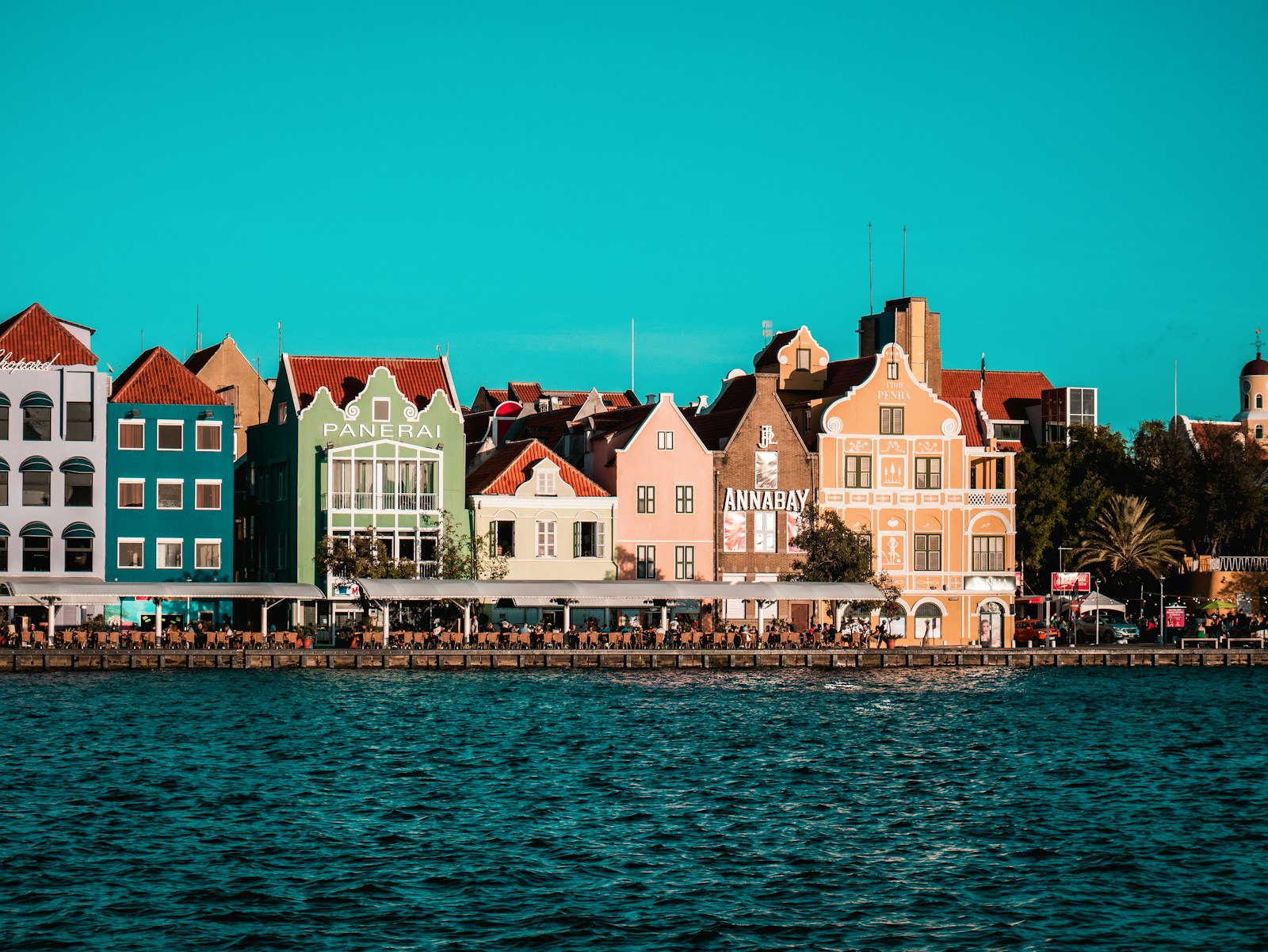 Colourful shoreline houses on Curacao representing the Sint Willibrordus coast