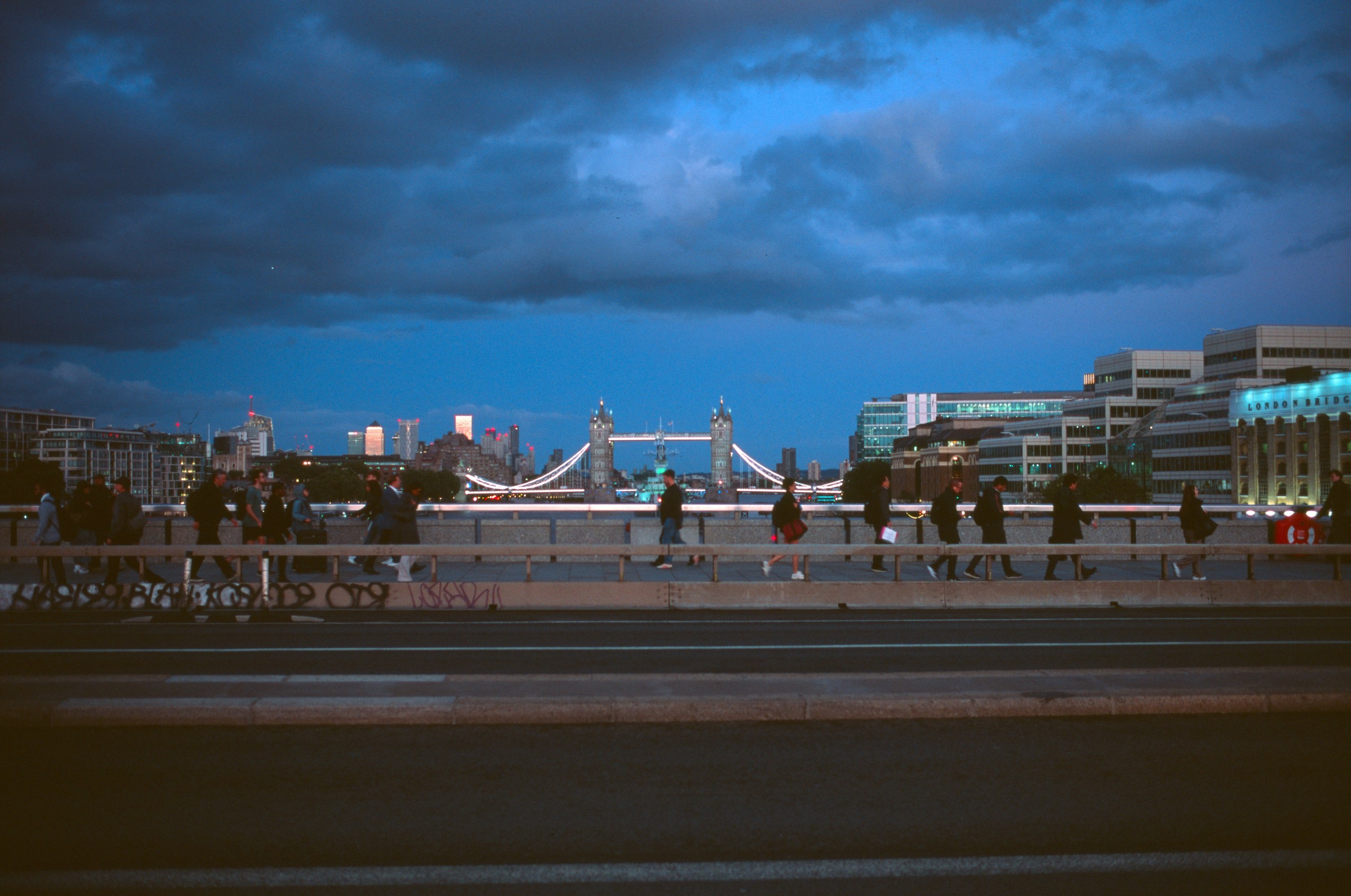 Tower Bridge and London skyline. Destination view for Greater London, England.