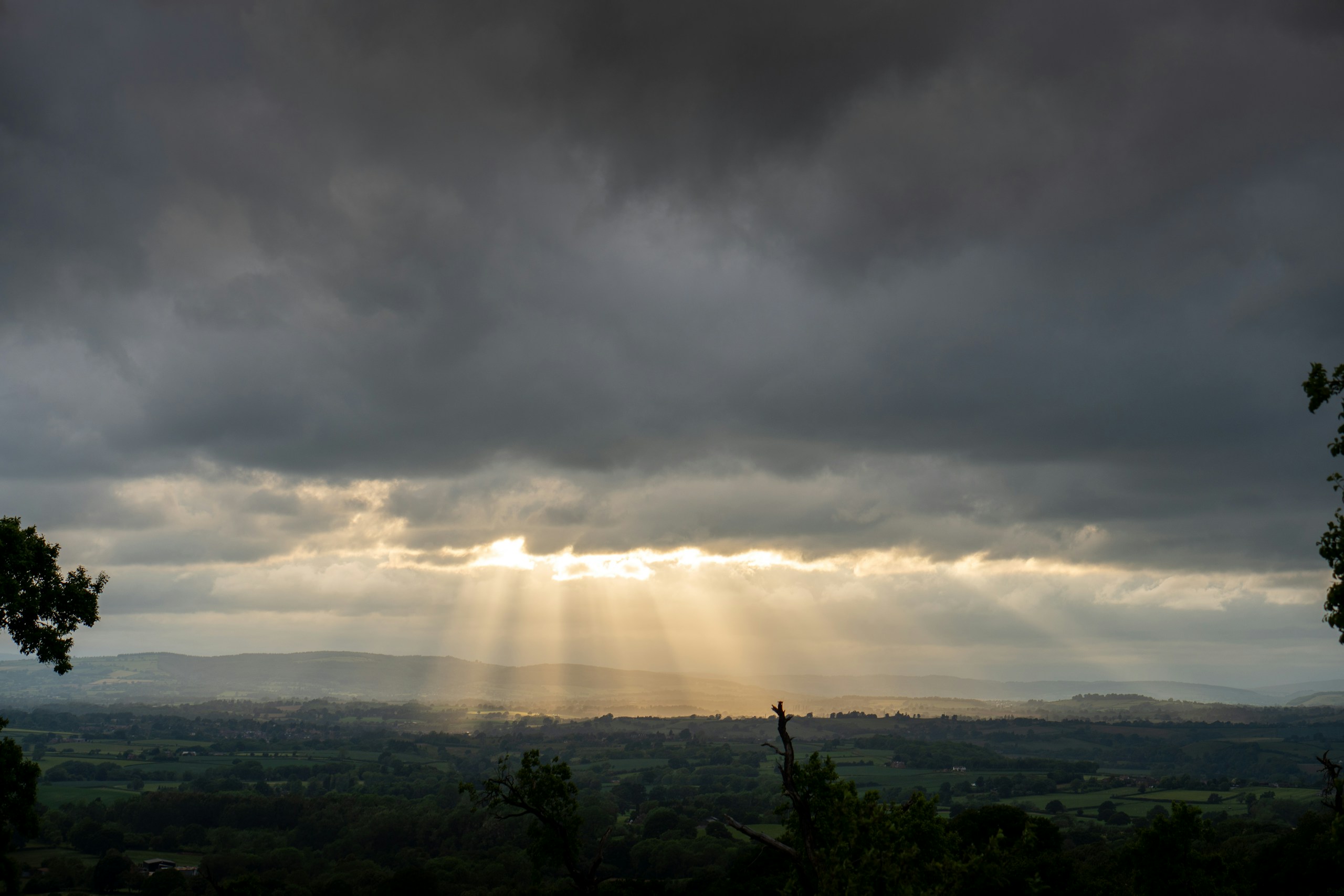 Shropshire hills at sunset. Destination view for Shropshire, England.