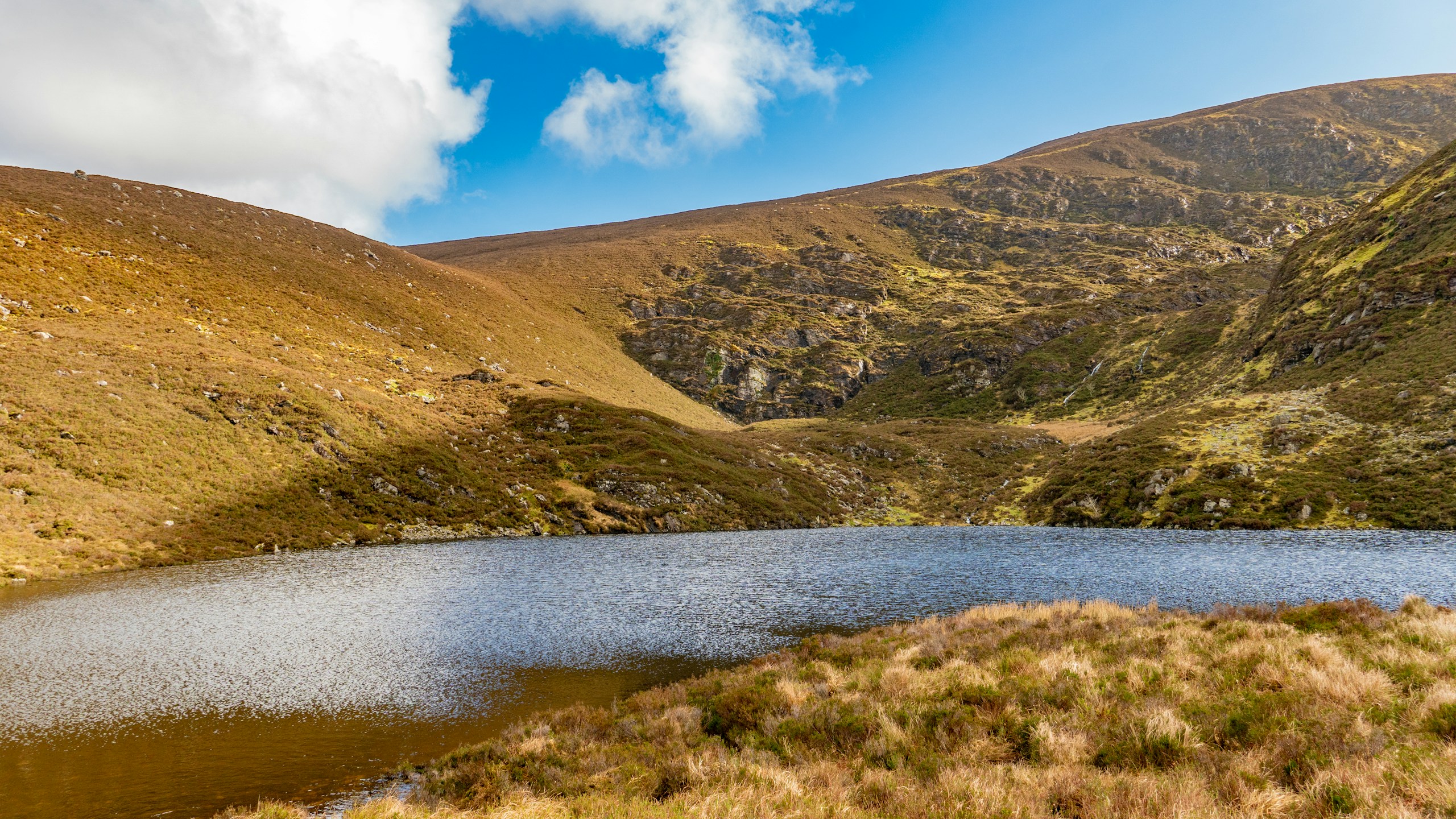 Irish lakeland aesthetic; rolling hills and lake (representative). Destination view for Westmeath, Ireland.