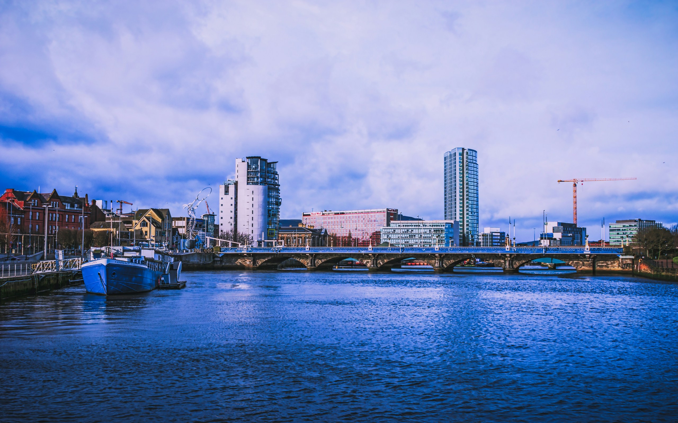 Belfast waterfront skyline. Destination view for Belfast, Northern Ireland.