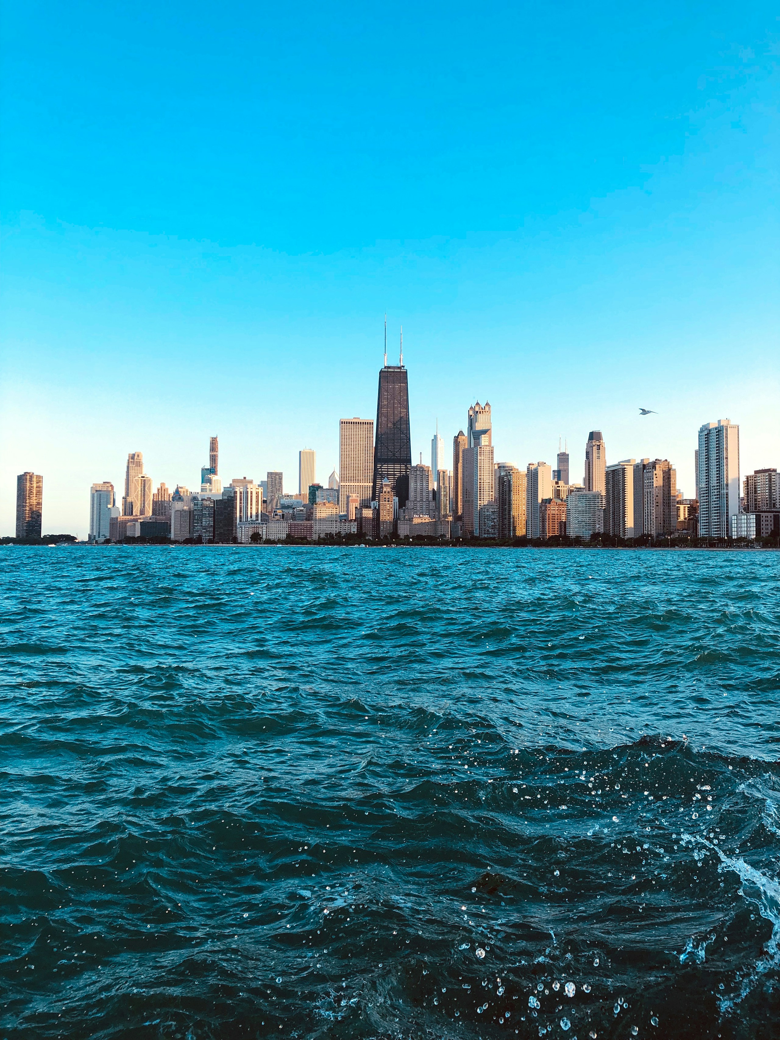 Chicago skyline across Lake Michigan, United States