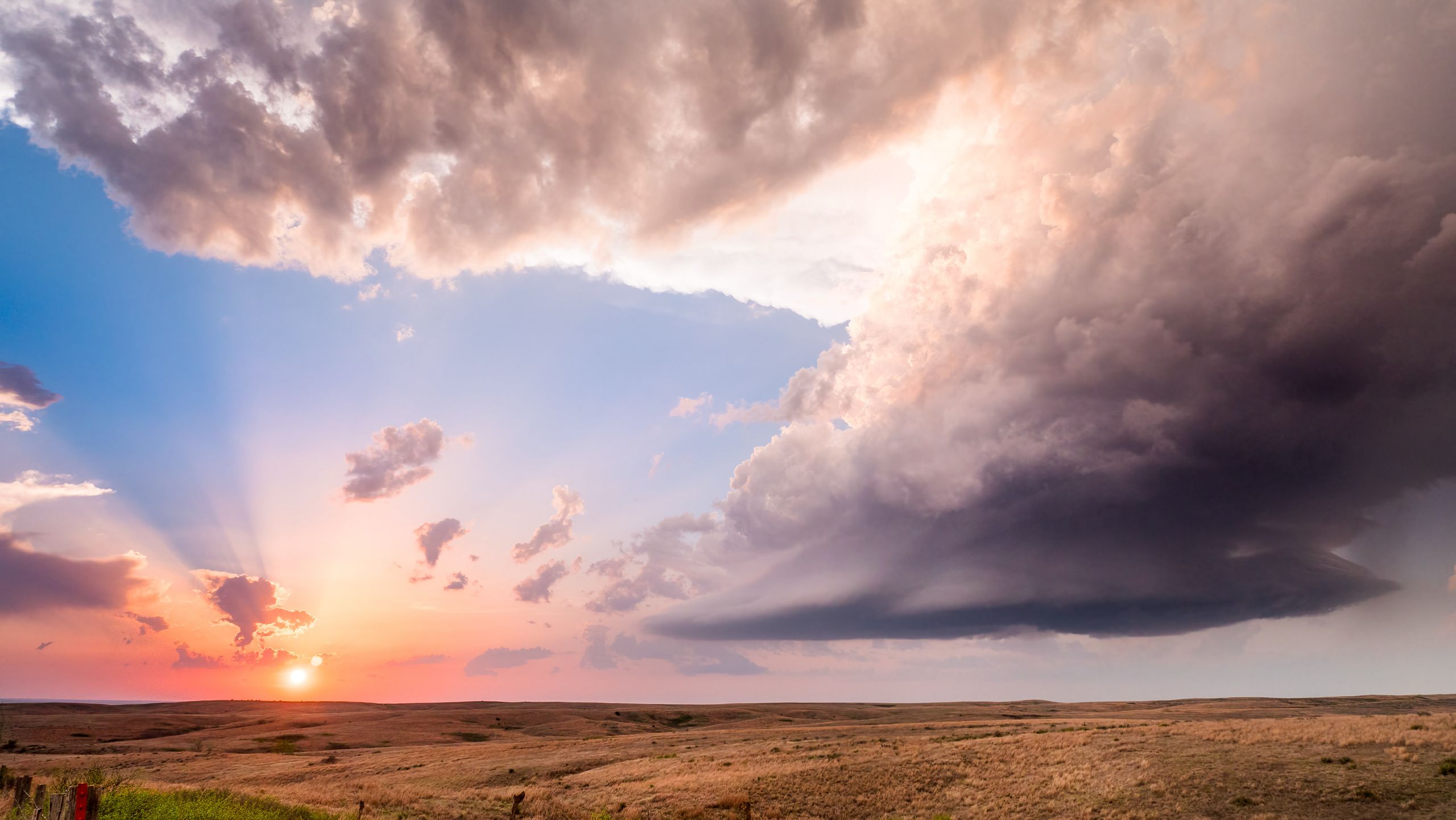 Kansas sunset with storm clouds, United States