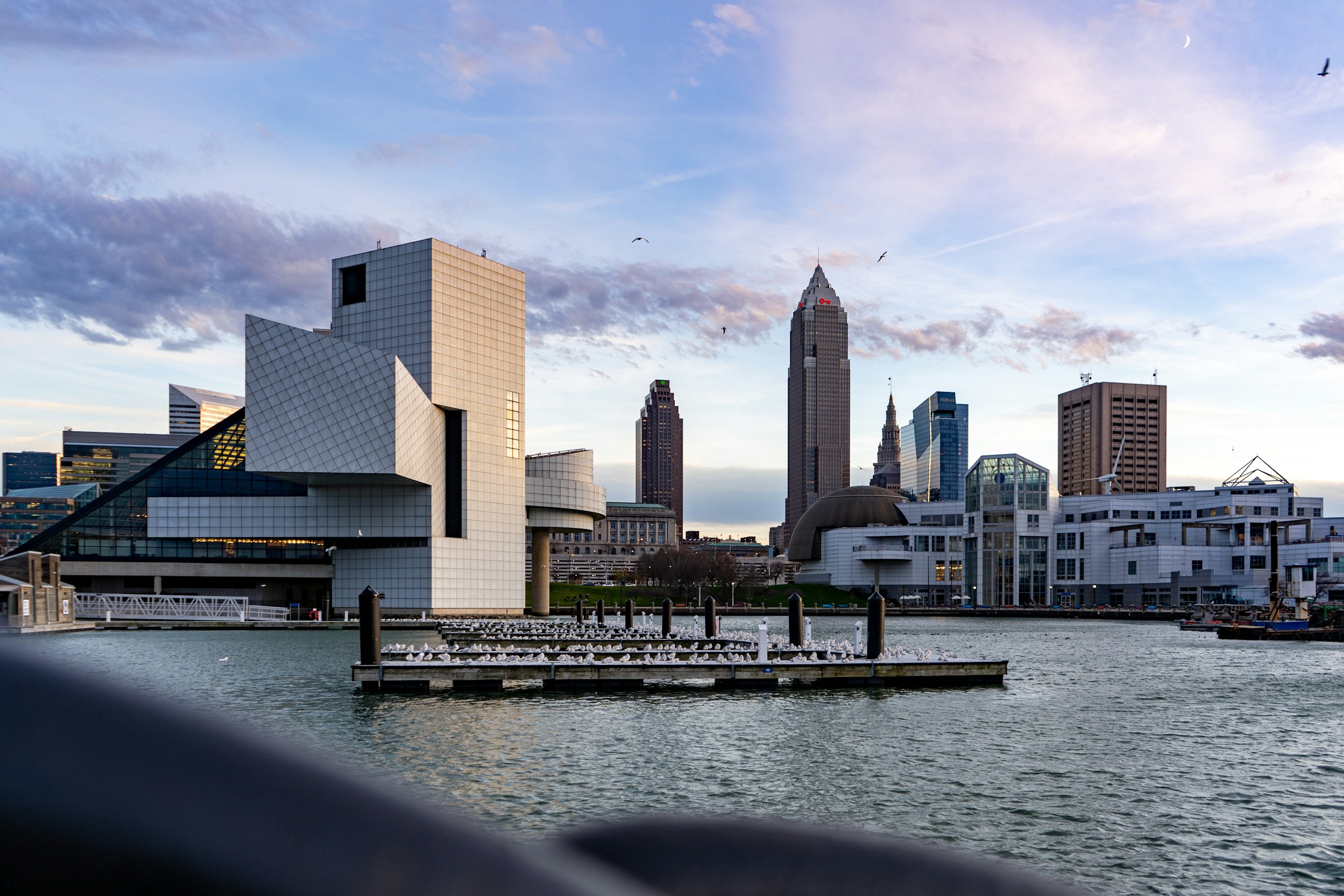 City skyline across water, United States